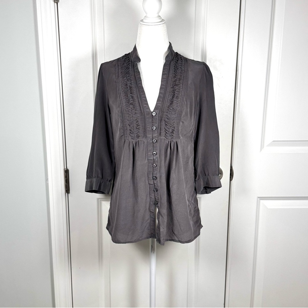 Banana Republic 100% Silk Pintuck Blouse Charcoal Gray S Office Fall Capsule